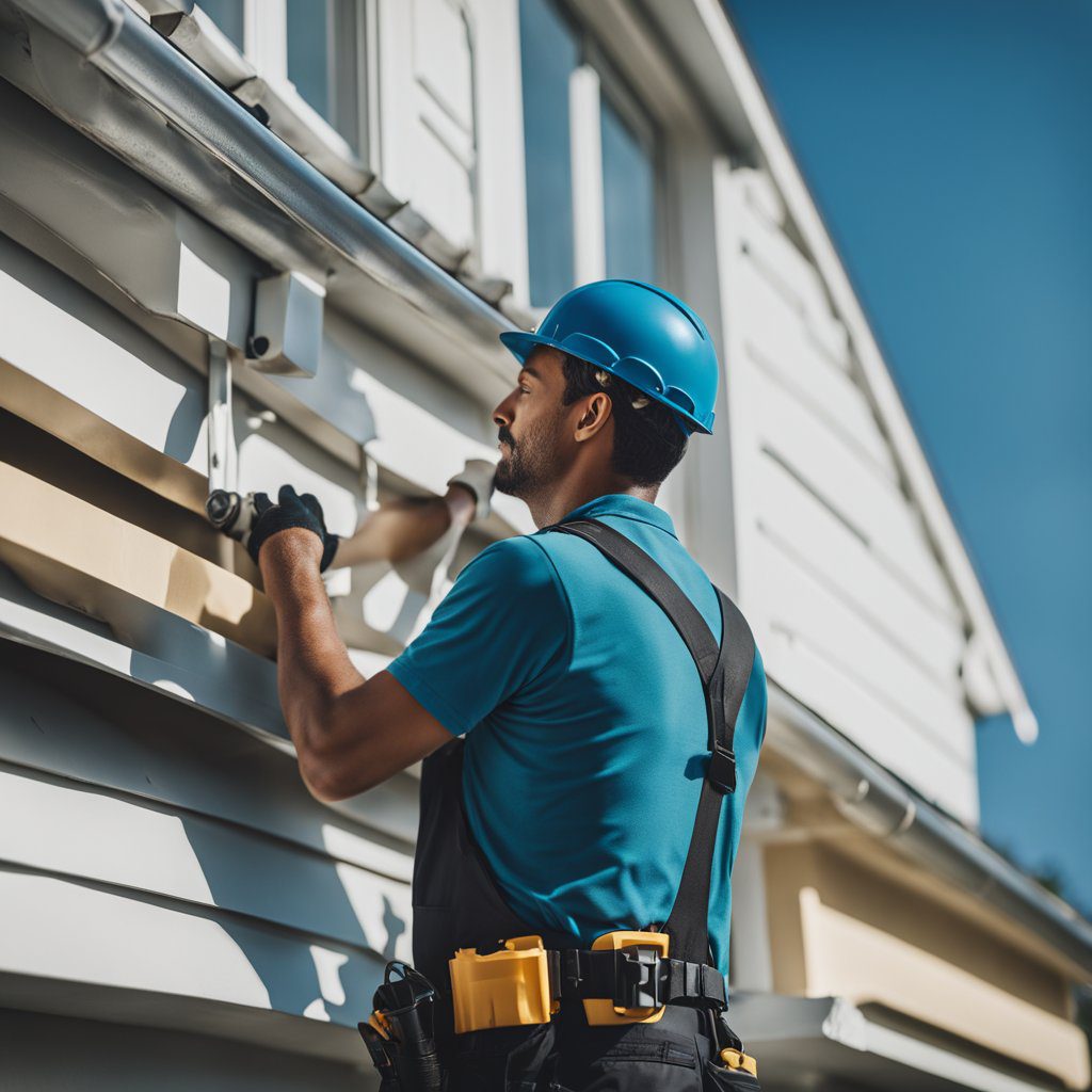 gutter installation contractor working